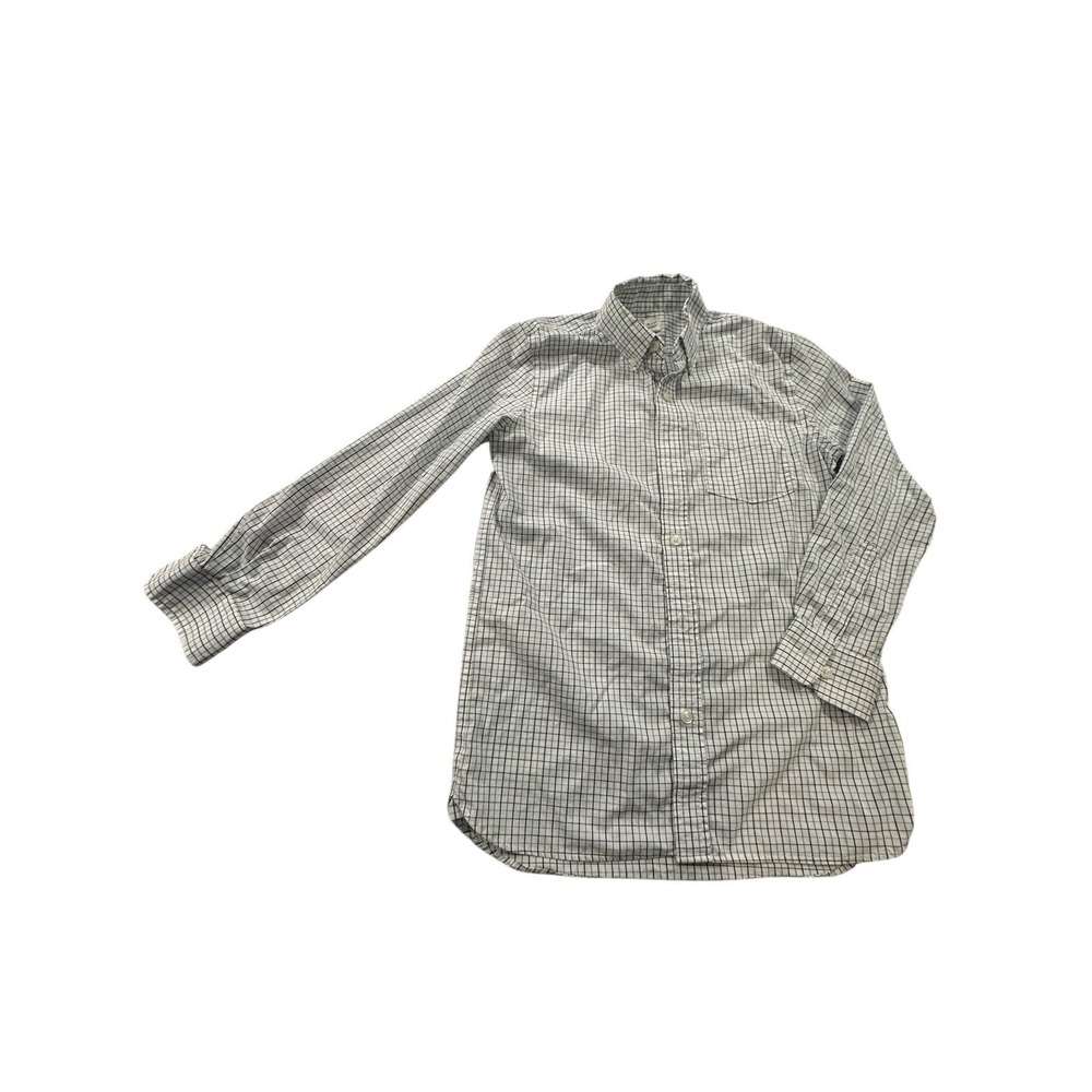 Boys Gap Kids Brown‎ Blue Plaid Long Roll Up  Sleeve Collar Shirt XL 12 EUC